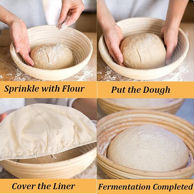 4 Pcs Banneton Proofing Liners,10 Inch Bread Basket Liner,Reusable Rattan Banneton Liner Cloth Cover for Bakery Home Baking,2 Round and 2 Oval Proofing Covers