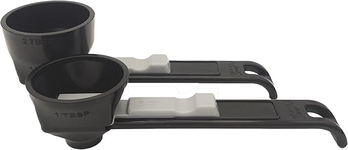 the original measuring scoop + funnel No spill preparation of protein powder, workout & sports drinks, baby formula & kcup refill Mess & Spill free - (Set of 1 & 2 Tablespoon) Black Scoop