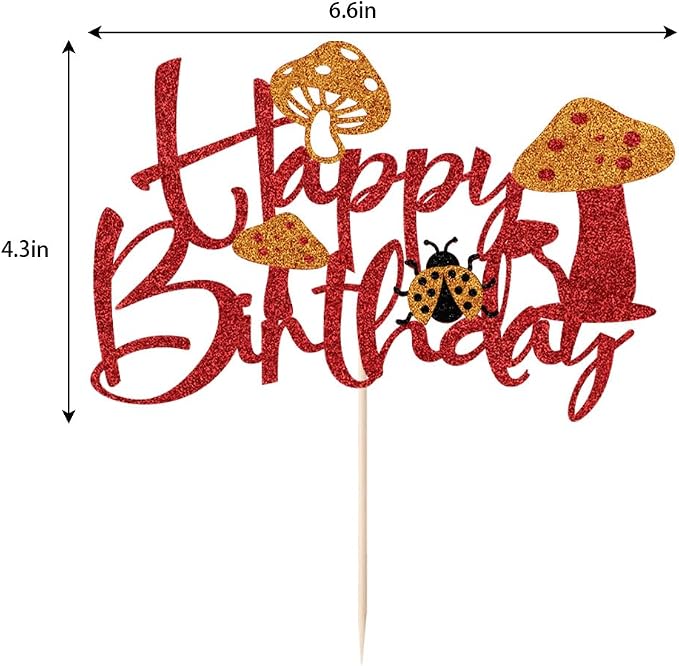 Mushroom Happy Birthday Cake Topper，Forest Theme Party Decoration，Happy Garden Party/Mushroom Theme Cake Topper Decoration Supplies (Mushroom1)