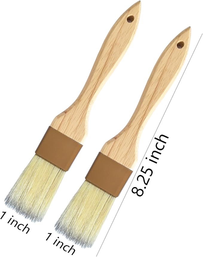 Pastry Basting Brush - Food Brushes, Non-Shedding Natural Boar Bristle, Heat Resistant Wooden Handle, Durable Kitchen Tool for Baking, Cooking, Butter, Egg Wash, Glazing, Oil, Sauce (1" & 1", 2 pc)