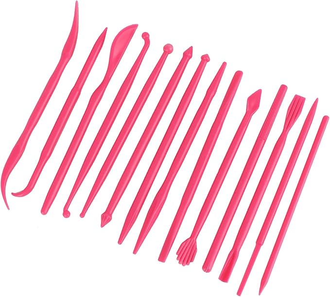 Culnflun Plastic Clay Sculpting Set Polymer Modeling Tools 14Pcs DIY Pottery Shaper Hand Tool Kit for Soft Clay Fondant Cake Art Craft Pink Rose Red Yellow 4.7in (Rose Red)
