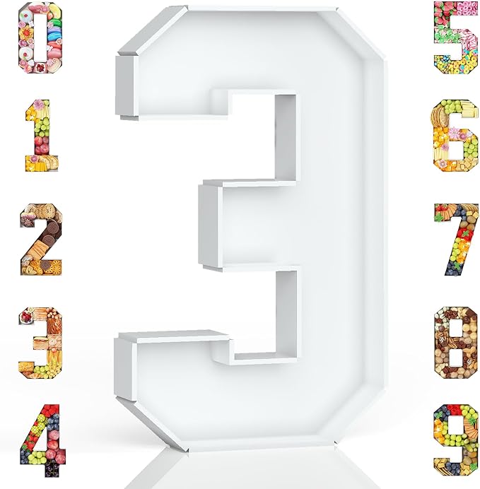 HILAVO Cardboard Number for Charcuterie, 13.7" Cardboard Number 3 Fillable Number for Food Paper Mache Number Boxes for Cupcake Sweet Candy 3th Birthday Anniversary Party Decorations