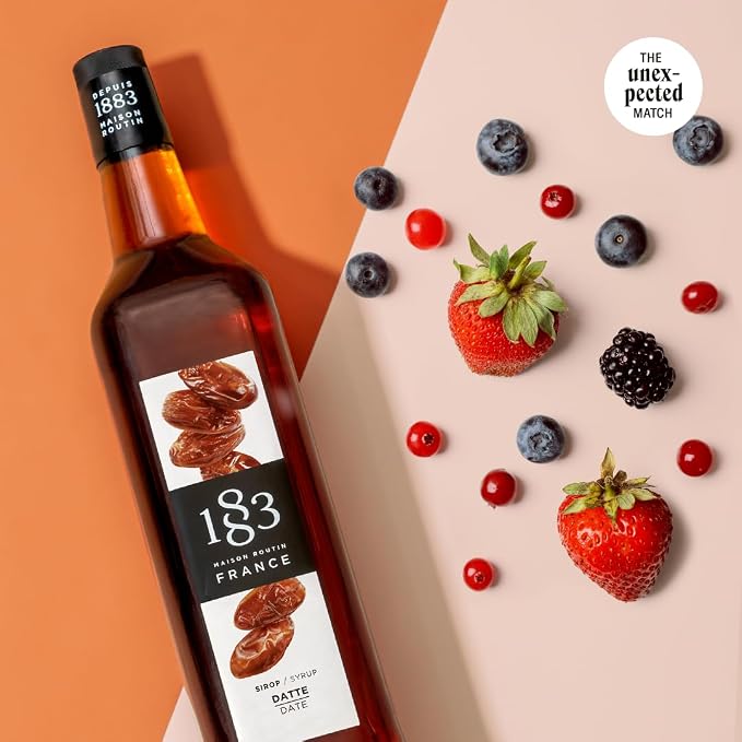 1883 Date Syrup 1L Plastic Bottle – Premium Natural Date Syrup, Vegan Sweetener, Rich Caramel Flavor, Coffee & Dessert Syrup, No Artificial Additives, Gourmet French Syrup