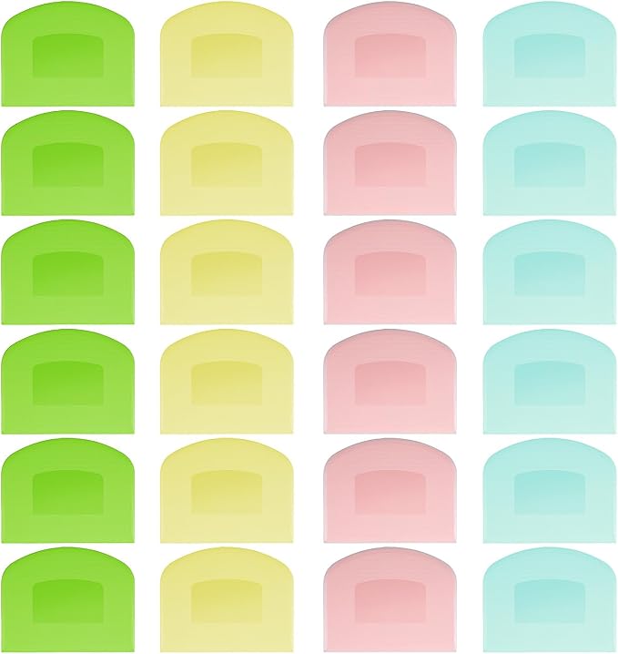 24 Pcs Bench Scraper Dough Scraper for Baking, Food-Safe PE Flexible Bowl Scraper, BPA Free Plastic Dough Cutter Tool for Bread Cake Fondant Icing,（ Light Blue Green Yellow Pink）