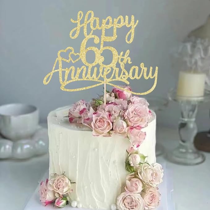 Sleyberoy Glitter Happy 65th Anniversary Cake Toppers -Wedding Anniversary Party Decorations, 65th Wedding Anniversary, Company Anniversary Party, Birthday Party Decorations