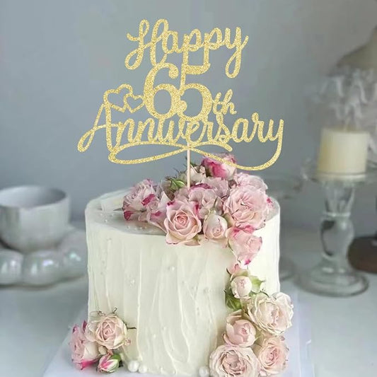 Sleyberoy Glitter Happy 65th Anniversary Cake Toppers -Wedding Anniversary Party Decorations, 65th Wedding Anniversary, Company Anniversary Party, Birthday Party Decorations
