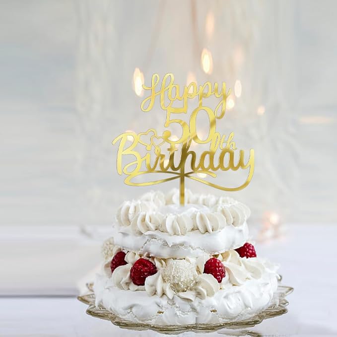 Sleyberoy Acrylic Happy 50th Birthday Cake Topper- Hello 50,Cheers to 50 Years,50th Anniversary/Birthday Party、 men and women Happy Fifty Birthday Selected cake decoration (50th)