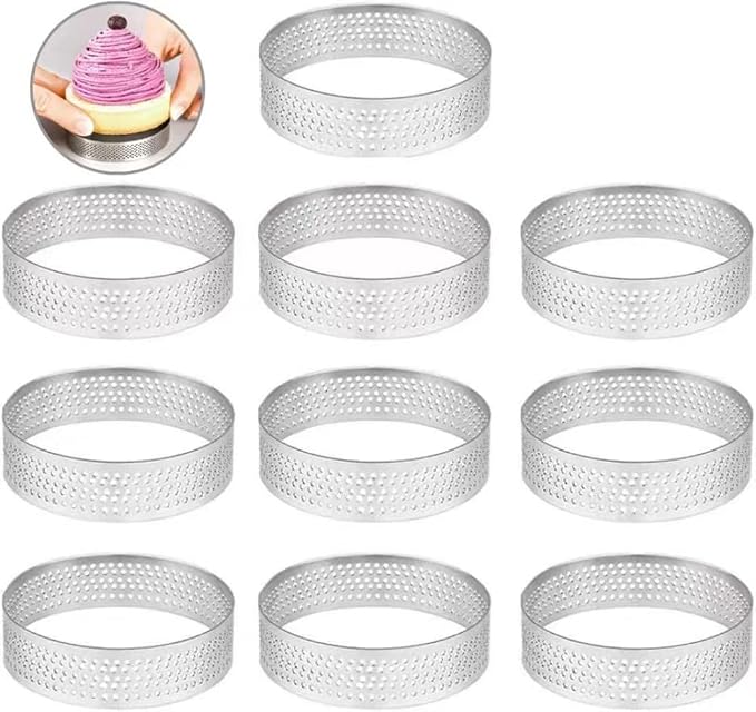 10 Pcs 2.37 Inch 304Stainless Steel Tart Ring, Heat-Resistant Perforated Cake Mousse Ring, Round Ring Baking doughnut tools (6cm)