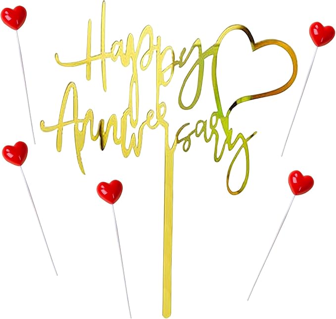 Happy Anniversary Cake Topper Happy Anniversary Cake Decorations for Party Decorations (small red heart)