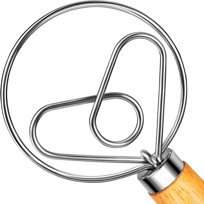 TEEVEA Danish Dough Whisk, Stainless Steel Wood Handle for Sourdough Bread | Dishwasher safe, non-stick, effortless mixing, dutch dough stirrer, for bread batter pastry, sourdough baking tool
