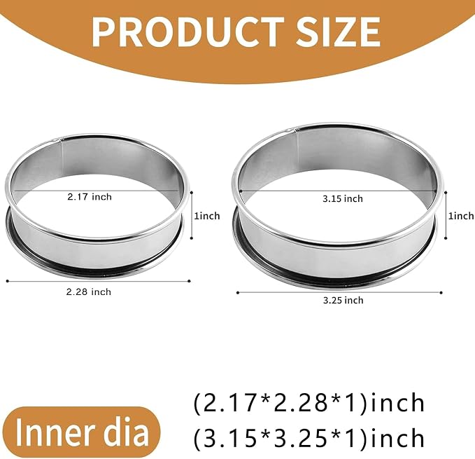 RICHSC-PAN Crumpet Rings, 16Pack Cookie Ring, Outer diameter 3.2Inch+2.1Inch Food-Grade Stainless Steel Tart Rings. More Convenient to Take the Food of The Bakery Ring Mold.