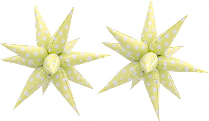 2Pcs Yellow Macaron Polka Dot Explosion Pointed Star Foil Balloons/Candy Color Balloon for Christmas, Candyland Party, Baby Shower, Unicorn Birthday, Easter/Rainbow Candy Themed Party Decorations