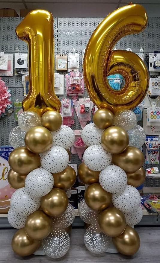 Gold Number 16 Balloon 40 inch, 16 Number Balloons, 16th Gold Birthday Decorations, 16 Year Old Girls Boys Golden Party Supplies