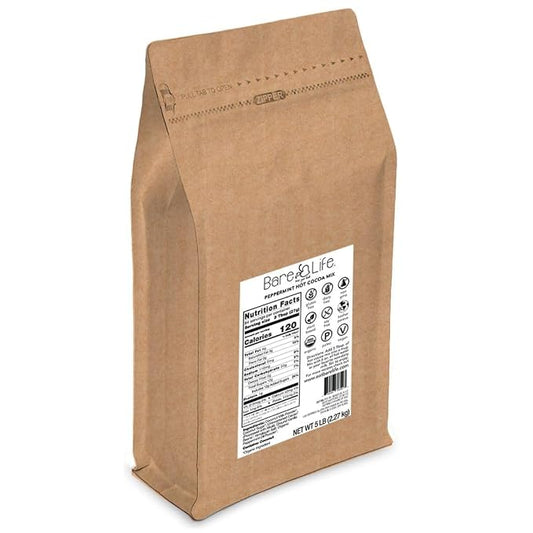 Bare Life Organic Peppermint Hot Cocoa Mix, 5 lb Bulk Bag, Dairy-Free, Gluten-Free, Vegan, Kosher Pareve Hot Chocolate Powder