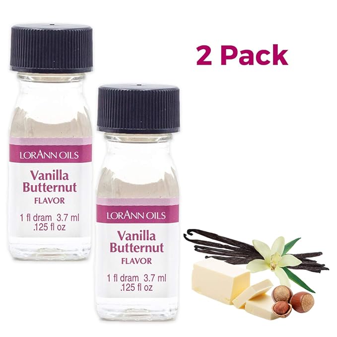 LorAnn Oils Super Strength Flavoring, Used For Candy Making, Flavoring, Baking, Hard Candy, & Flavor Oils - Bold, Natural Flavors 4X Stronger Than Extracts - Vanilla Butternut, Pack of 2, 0.125 fl oz