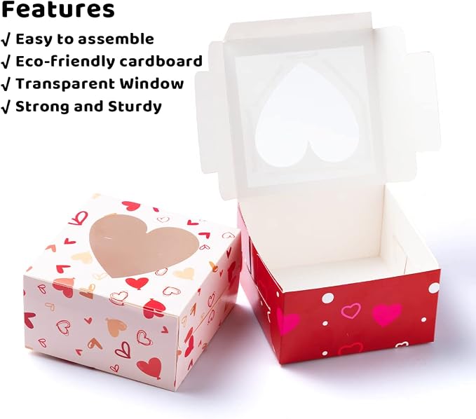 JOYIN 24 Pcs Valentine’s Day Bakery Treat Boxes, Valentines Cupcake Boxes, Cookie Boxes with Window for Holiday Pastries, Doughnut, Cookie, Cupcakes, Brownies, Truffles Gift Giving