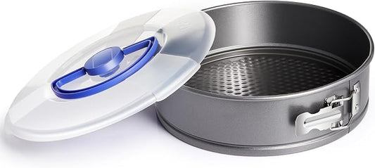 Teenyyou 1 Pcs 9 in Springform Cheesecake Pan with Lid and Removed Bottom Gray Non Stick Round Cake Pan Travel Friendly Carbon Steel Bakeware for Pie Cake Pizza