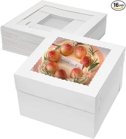 Mcfleet 16pcs Cake Boxes 12 Inch 12x12x8 Bakery Boxes for Tier Cakes with Window White Large Tall Cardboard Bakery Take Out Carrier Containers with Lids for Wedding, Birthday, Party