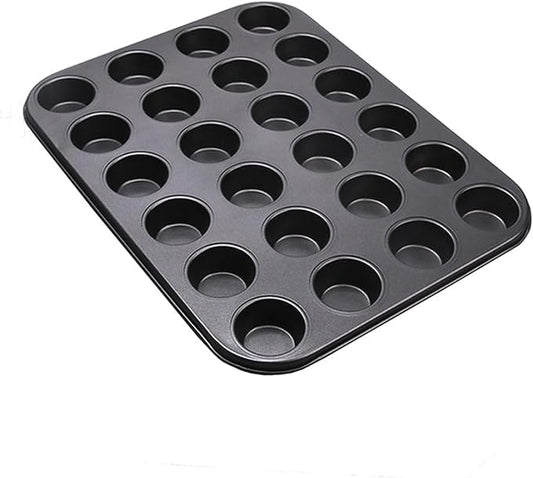 Nonstick 24 Cups Mini Muffin Pan with Extended Handles for Easy Grip, Carbon Steel Steel to Promoted Even Baking, Dishwasher Safe (Black)