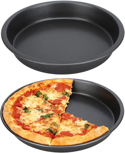 2Pcs Pizza Pan for Oven, 9 inch Deep Dish Pizza Pan Round Baking Tray, Non Stick Thickened Carbon Steel Pizza Pan for Home Kitchen Baking Cookie Pie Pizza Cake, Dishwasher Safe (9in)