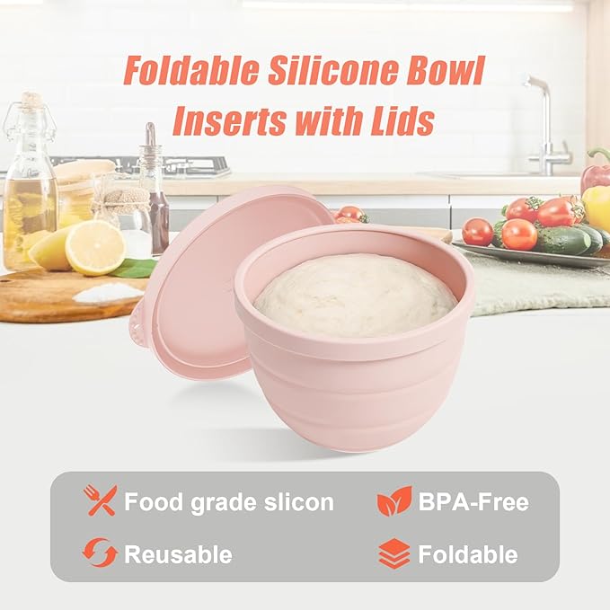 Foldable Silicone Liners for 5 Qt KitchenAid Tilt-Head Stand Mixer(Only), Odourless,Thicker, Cold/Heat-Resistant & Non-Stick, Easy Clean, with Splash-proof Bowl Lid, Pink
