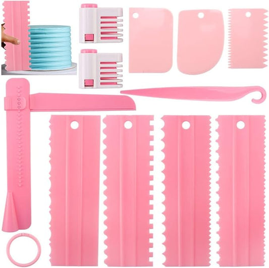 11 Pcs Cake Scraper Set Cake Edge Scraper Cutters with Adjustable Butter Smoothing Cream Scraper Tool Cake Decorating Comb Icing Smoother for Cake Cream Baking Decorating