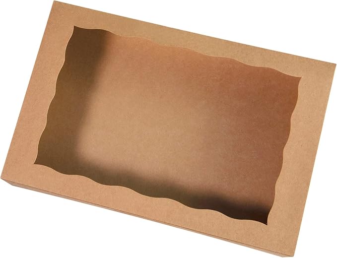 Brown Pastry Bakery Box 14x10x3inch,Large Donuts,Muffins,Cookies Boxes with PVC Window - Auto-Pop up Paper Box Nature Cardboard Take Out Container,Pack of 15