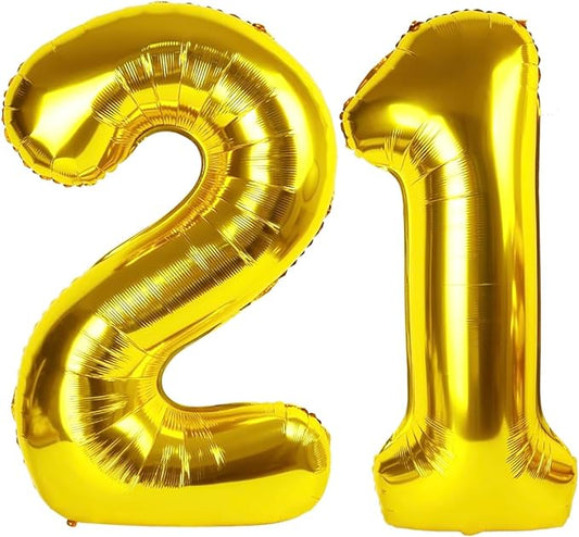 Gold Number 21 Balloon 40 inch, 21 Number Balloons, 21st Gold Birthday Decorations, 21 Year Old Women Men Golden Party Supplies