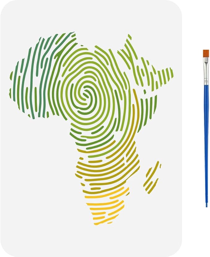 FINGERINSPIRE Africa Map Painting Stencil with 1Pc Plastic Paint Brush 8.3x11.7inch Reusable African Map Drawing Template Line Art Map Pattern Stencils for Adults Painting on Wood Wall Fabric