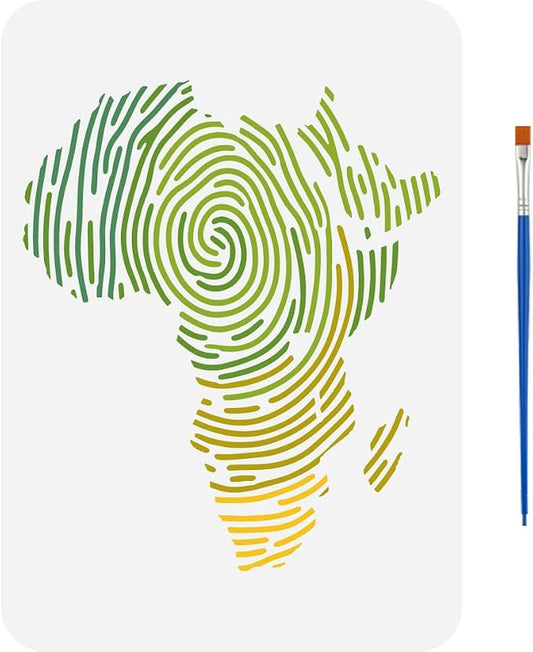 FINGERINSPIRE Africa Map Painting Stencil with 1Pc Plastic Paint Brush 8.3x11.7inch Reusable African Map Drawing Template Line Art Map Pattern Stencils for Adults Painting on Wood Wall Fabric