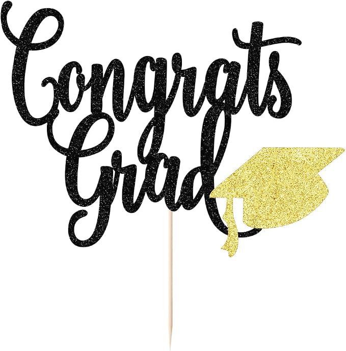Congrats Grad Cake Topper,2026 Graduation Cake Topper, Congrats Grad Decorations,2026 High School/College/Senior Graduation Party Decorations Supplies. (Congrats Grad Black gold)