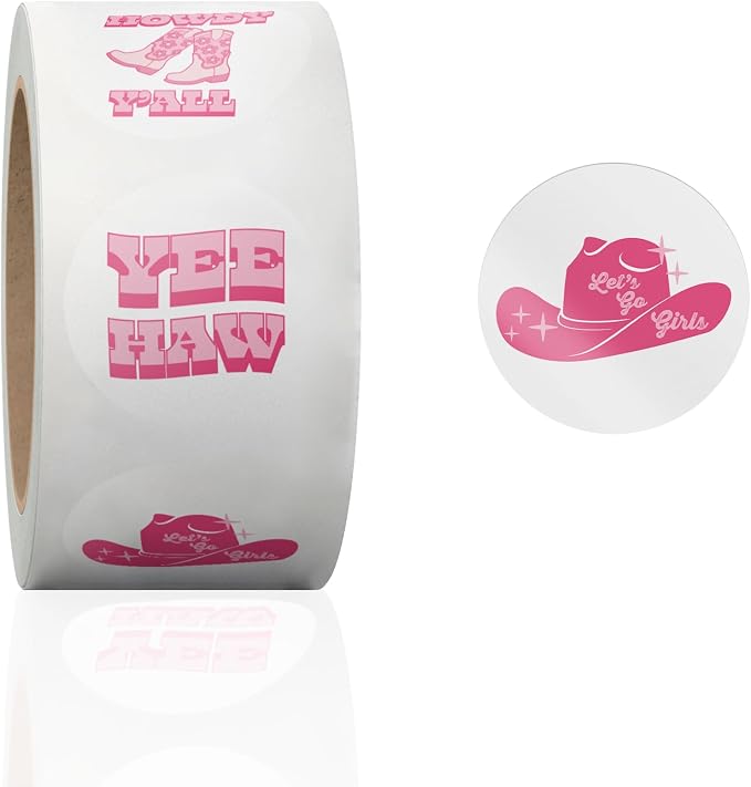 1.5 Inch Round 500 Count Pink Cowgirl Perforated Roll Stickers - Thank You Labels for Favors - Packing Thank You Stickers for Small Business Store Owners