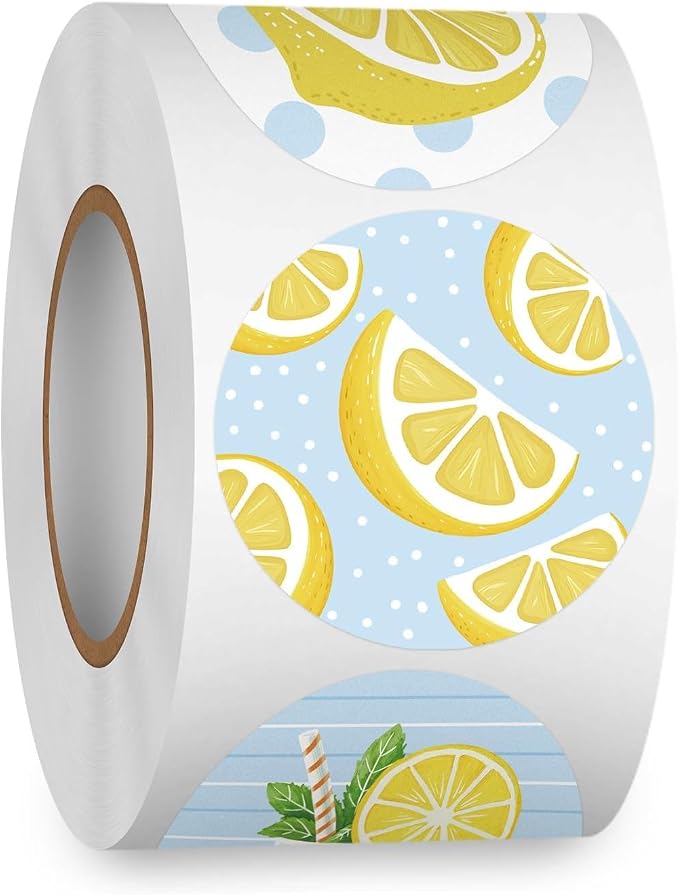 Louise Maelys 500pcs Lemon Stickers for Cups - 1.5 Inch 4 Lemon Patterns Waterproof Stickers Labels Perfect for Lemonade Stands Party Favours，Homemade Treats, Cups