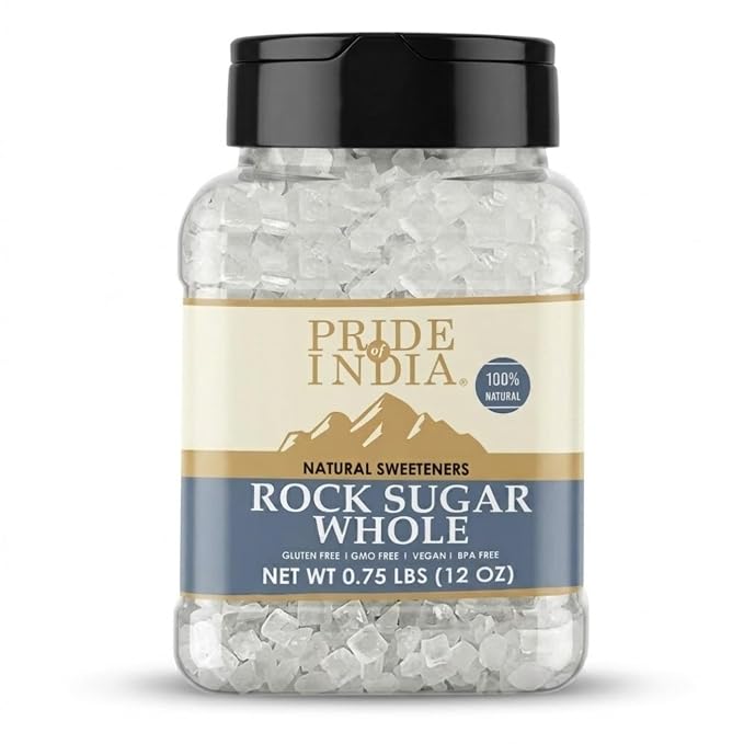 Pride Of India - Natural Crystal Rock Sugar Whole - 12 oz (340 gm) Medium Dual Sifter Jar - Authentic Indian Sugar Crystals - Used to Sweeten Milk or Tea - Offers Best Value for Money