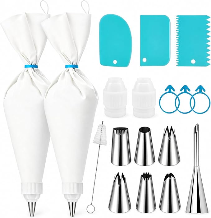 Reusable Piping Bags and Tips Set – 16" Cotton Pastry Bags Durable Cotton Exterior,Easy to Clean for Cake Decorating, Cupcakes & Cookies – Eco-Friendly Baking Kit for Home Bakers & Beginners