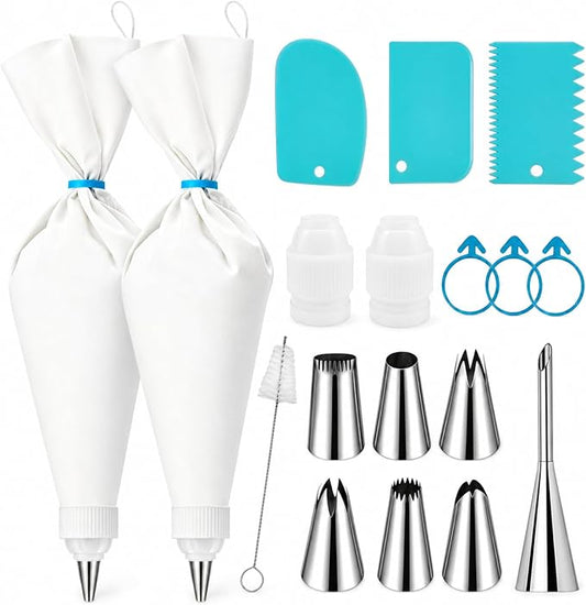 Reusable Piping Bags and Tips Set – 16" Cotton Pastry Bags Durable Cotton Exterior,Easy to Clean for Cake Decorating, Cupcakes & Cookies – Eco-Friendly Baking Kit for Home Bakers & Beginners