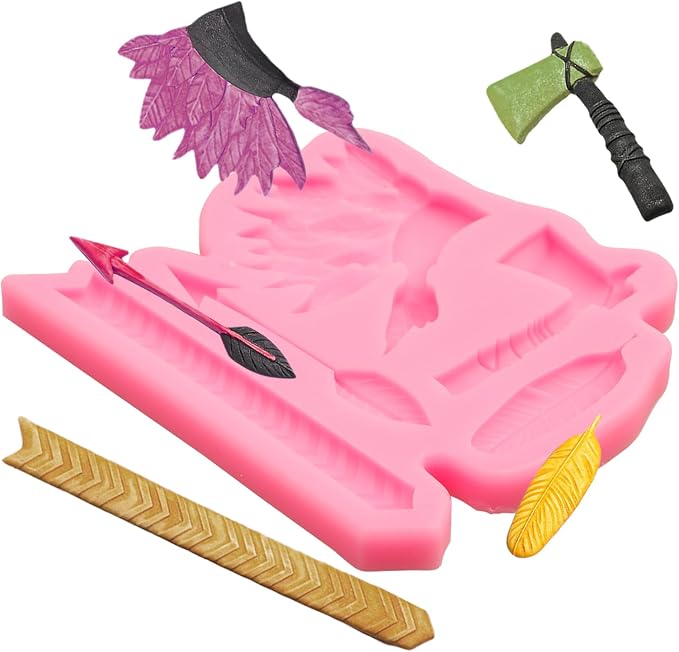Native American Western Indians Axe Feather Arrow Fondant Mold 1 Pcs for Cake Decoration Candy Sugar Cupcake Topper Cake Polymer Clay Crafts Epoxy Resin