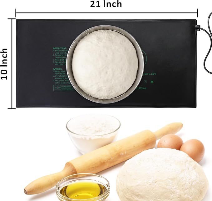 AIICIOO Bread Proofing Warming Mat 10" x 21" Dough Starter Sourdough Heating Pad Portable Dough Rising Bread Starter Warmer with Temperature Controller for Home Bakers