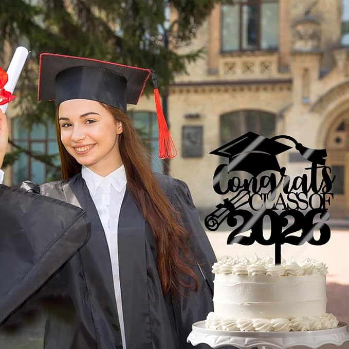 Congrats Class Of 2026 Cake Topper, Glitter Graduation Party Supplies - High School College Graduates -College Graduate Cake Topper Decorations Supplies(Congrats Class Of 2026 Acrylic black)