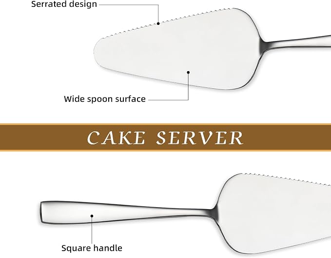 Cake Pie Servers, 9.06" Stainless Steel Wedding Cake Cutter with Serrated Edges, Pie Spatula Pizza Pastry Server Set of 2, Square Handle Cake Cutting Set for Wedding Brithday Party and Events