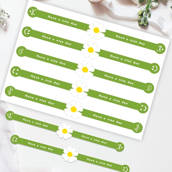 Have a Nice Day Sealing Stickers White Flower Handmade Food Bakery Stickers 150 Pcs Long Green Baking Labels