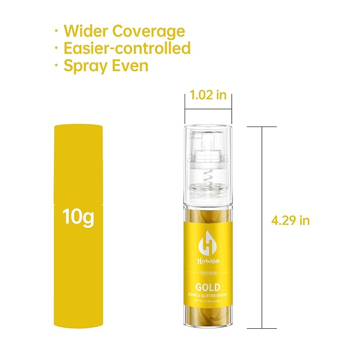 Gold Edible Glitter Spray - 10g Herbeklab Edible Gold Glitter for Cakes Food Grade Metallic Shimmer Powder Cake Sprinkles for Cookie Decorating Chocolate Strawberry