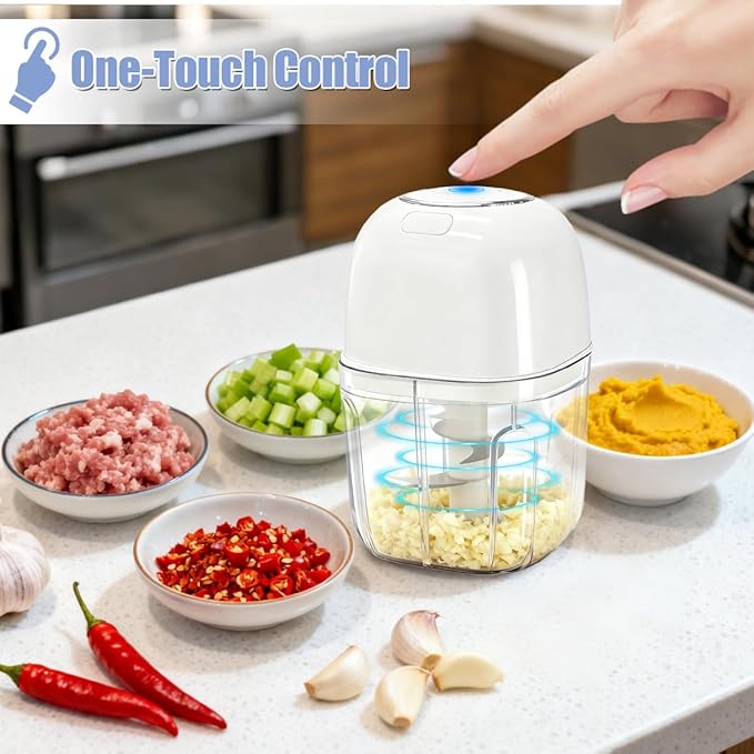 Tiiyee Electric Garlic Chopper, 350ML Mini Portable Mincer Masher 6 Blade | Veggie Blender to Vegetable Grinder Food Processor Stainless Steel for Nuts Chili Onion Ginger Spices Salad Graters