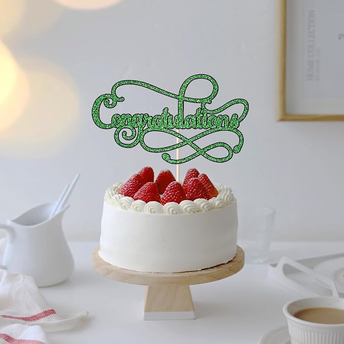 Congratulations Cake Topper,Congratulations 2026 Graduation Cake Topper,Graduation, Wedding, Retirement, Birthday, Anniversary, Celebration Party Decorations Supplies (Black Green)