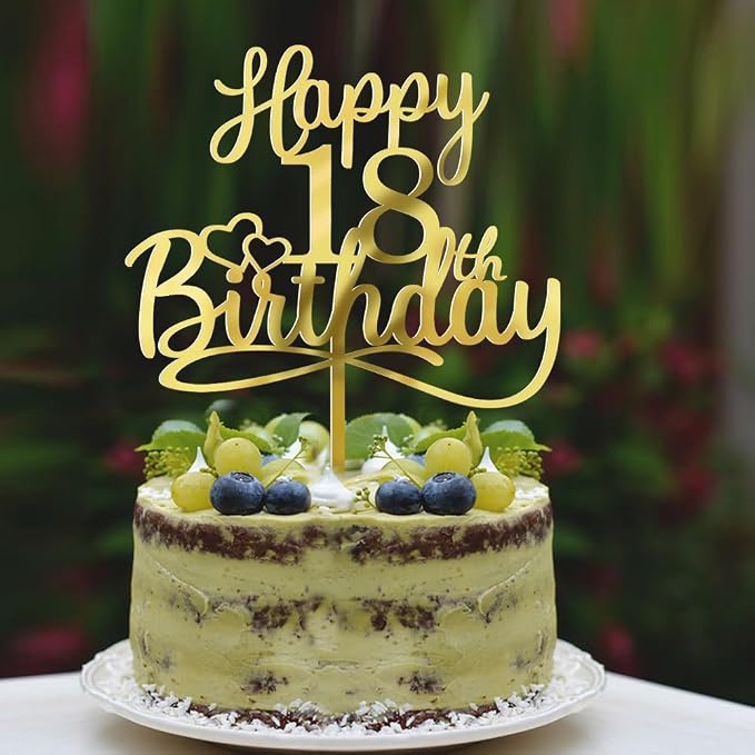 Sleyberoy Acrylic Happy 18th Birthday Cake Topper- Hello 18,Cheers to 18 Years,18th Anniversary/Birthday Party、Boys and girls, Happy eighteen Birthday Selected cake decoration (18th)