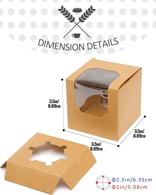qiqee Brown Auto-pop up Cupcake Boxes Individual Cupcake 3.5x 3.5x 3.5inch 200pcs Single Cupcake Boxes