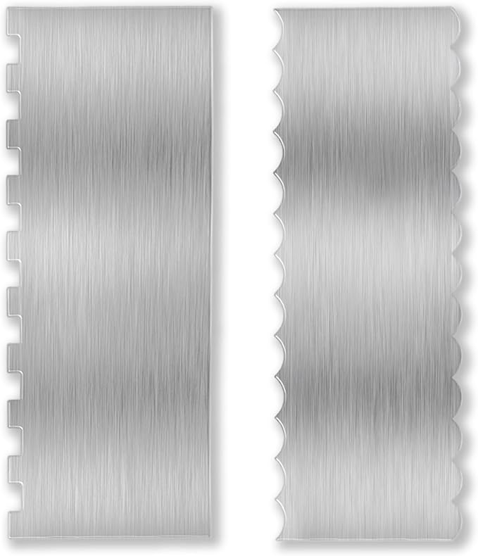 2 Pack 8.7 Inch Stainless Steel Cake Scraper, Double Sided Patterned Edge Stripe Edge Smoother Scraper Frosting Scraper Cake Decorating Comb for Mousse Butter Cream - Style 1