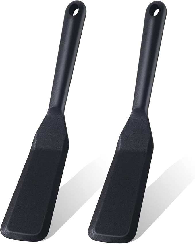 2 Pack Silicone Thin Omelet Turner, Heat Resistant Crepe Spatula for Nonstick Cookware, Pancake Spatula for Egg Cake Pizza Steak Omelet Crepes (Black)