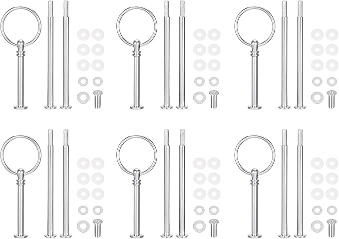 uxcell 6 Set Cake Tray Stand Handle Cupcake Dessert Plate Hardware Fitting Holder Rod Stand Handle for Cake Stand Wedding Party, 3-Tiers Round Silver