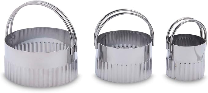 Mrs. Anderson’s Baking Crinkle Biscuit Cutters with Handles, Stainless Steel, Fluted Round, Set of 3-Sizes